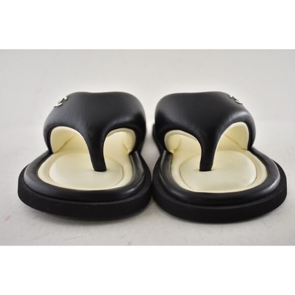 Chanel 22P Black White Lambskin Padded Pool Thong Logo Mule Slide Flat Sandal 36 - Picture 9 of 14